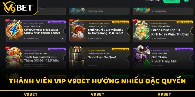 Thành viên VIP V9BET hưởng nhiều đặc quyền